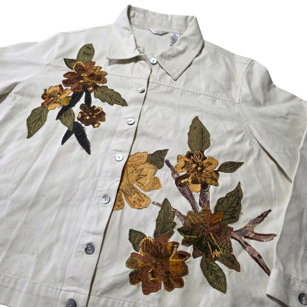 Laura Ashley Woman 3X Floral Applique Shacket Fall Cottagecore Embroider Jacket
